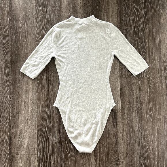 EUC ADAY Like A Glove Bodysuit High Neck Short Sleeve‎ Gray Merino Wool Size XS - Picture 5 of 16